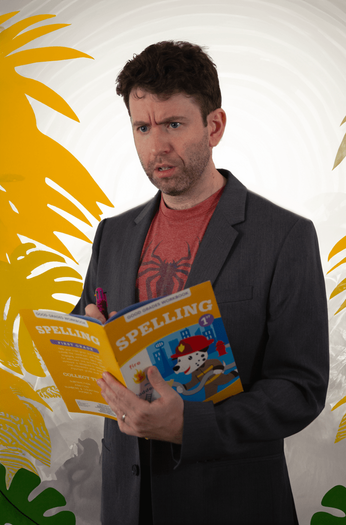 Max struggles with a 1st grade spelling book